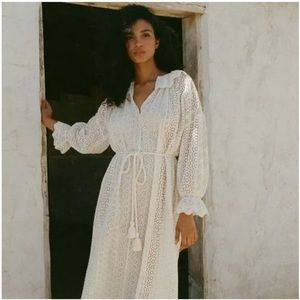 Doen Persephone belted cream cotton maxi dress